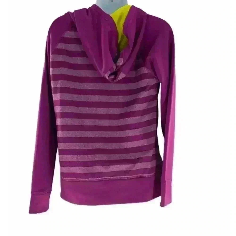 Reebok Womens Purple Striped Yellow Long Sleeve Pullover Hoodie Size Extra Small - Picture 6 of 9